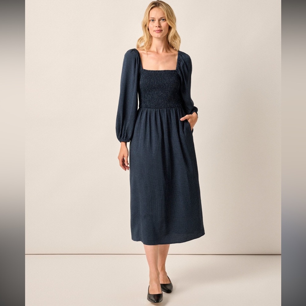 Johnnie-O Women's Selena Mini-Dot Midi Dress Navy Size XL